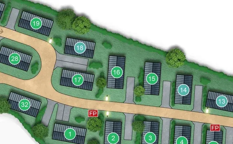 Detail of the park's site plan with plot 16 ringed.