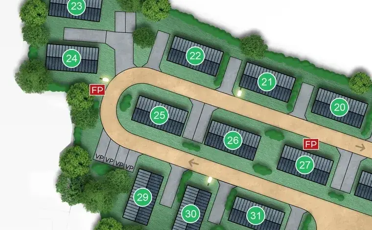 Detail of the park's site plan with plot 25 ringed.