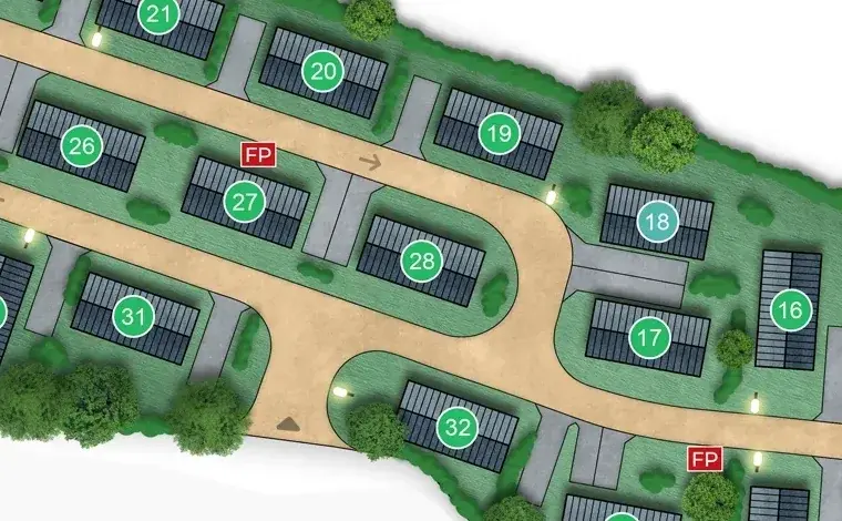 Detail of the park's site plan with plot 28 ringed.